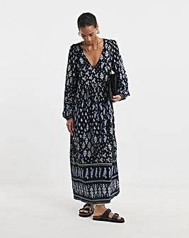 Border Print Batwing Maxi Dress