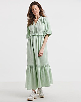 Bubble Sleeve Cheesecloth Maxi Dress