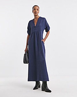 Collarless Placket Detail Smock Dress