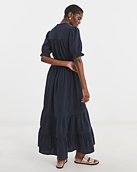 Pure Cotton Cheesecloth Short Sleeve Tiered Maxi Dress