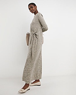 Crew Neck Long Sleeve Tie Waist Dress