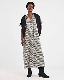 Collarless Placket Detail Smock Dress