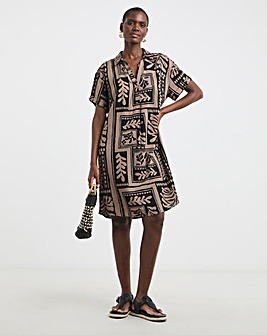 Linen Mix Collared Tunic Dress