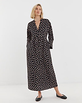 Collarless Placket 3/4 Sleeve Smock Dress