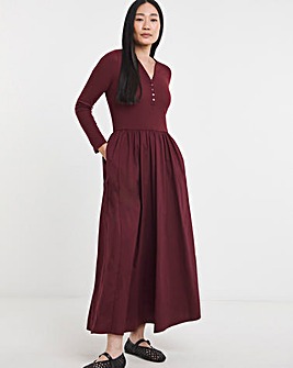 Poplin 2 in 1 Three Quarter Sleeve Henley Dress