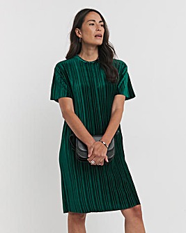 Short Sleeve Pleated Velvet T-Shirt Dress