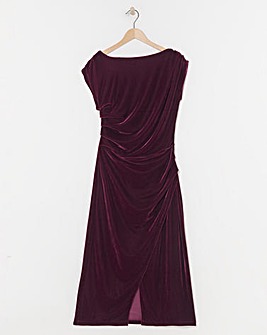 Velvet Asymmetric Neckline Midi Dress