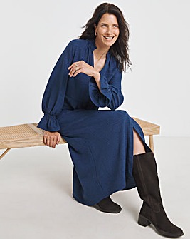 Collarless Placket Flared Sleeve Smock Dress