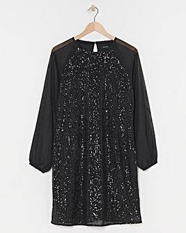 Sheer Detail Sequin Shift Dress