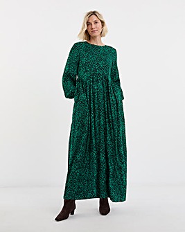Shirred Cuff Long Sleeve Tea Dress