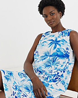 Palm Print Linen Shift Dress