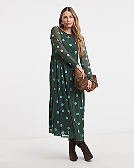 Mesh Dropped Waist Seam Maxi Dress