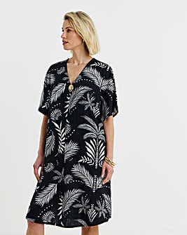 Linen Metal Trim Tunic Dress