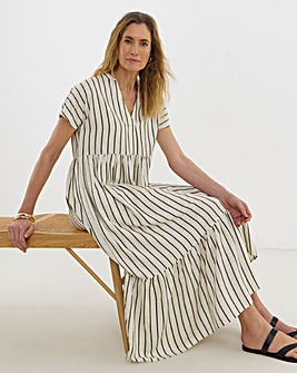 Jacquard Stripe Collarless Smock Dress