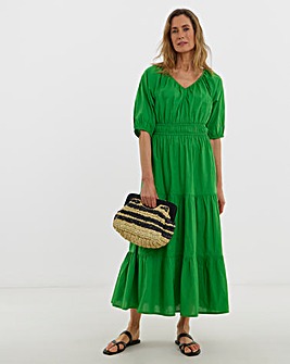 Crinkle Cotton Short Sleeve Maxi Dress