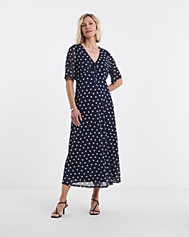 Spot Print Mesh Midi Dress