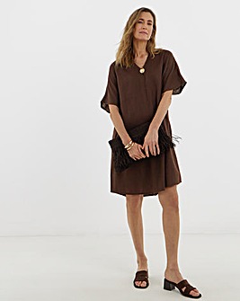 Linen Metal Trim Tunic Dress