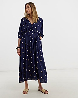 Gathered Front V Neck Kimono Dress