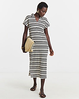 Stripe Crochet Collared T-Shirt Dress