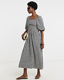 Check Shirred Drop Waist Dress