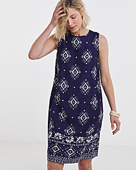 Border Print Linen Shift Dress