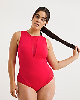 Figleaves Tall V Neck Swimsuit in Red