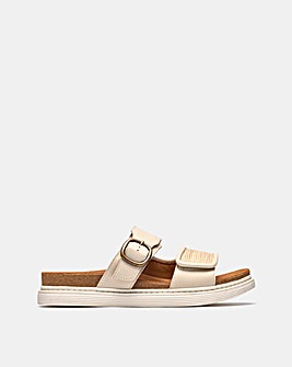 Clarks Cream Leather Arwell Step Sandals - Wide Fit (E)