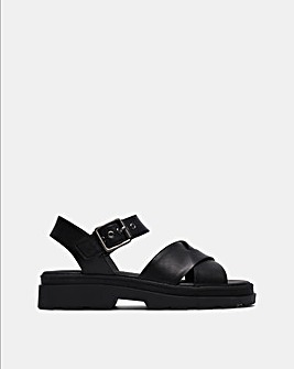 Clarks Black Leather Animal Print Orinoco3 Cross Sandals - Standard Fit (D)