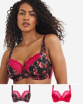 Pretty Secrets Laura 2 Pack Dark Floral Print Full Cup Wired Bras