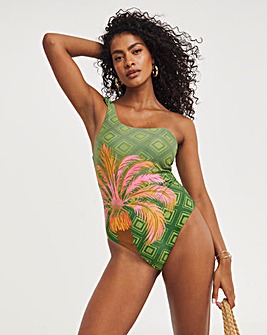 Chelsea Peers One Shoulder Palm Print Swimsuit