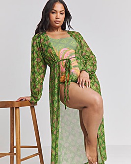 Chelsea Peers Tie Front Palm Print Kaftan