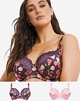 Pretty Secrets 2 Pack Laura Pink/Floral Full Cup Wired Bras