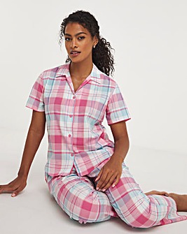 Cyberjammies Woven Check Short Sleeve Pyjama Set Pink Mix