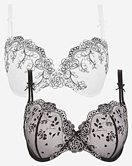 2 Pack Emily Everyday Embroidered Balcony Bras B-F