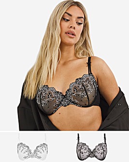 2 Pack Everyday Emily Embroidered Balcony Bras
