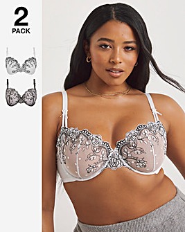 2 Pack Everyday Emily Embroidered Balcony Bras