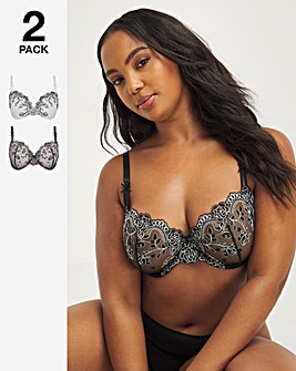 2 Pack Phoebe Everyday Stripe Non Padded Wired Balcony Bras