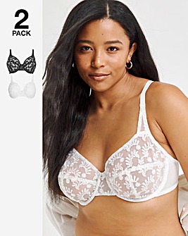 2 Pack Lesley Everyday Embroidered Full Cup Bras B-G