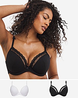 2 Pack Rachel Everyday Embroidery Padded Plunge Bras