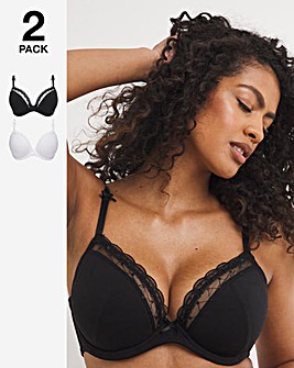 2 Pack Rachel Everyday Embroidery Padded Plunge Bras
