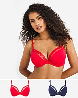 2 Pack Rachel Embroidery Padded Plunge Bras
