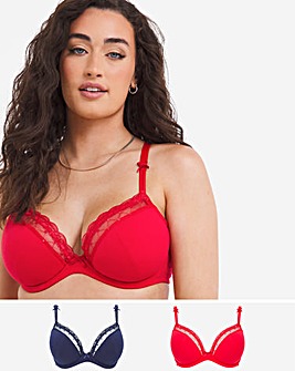 2 Pack Rachel Embroidery Padded Plunge Bras