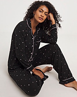 Figleaves Curve modal revere pyjama set in black