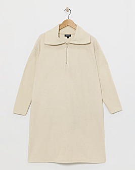 Roll Neck Zip Detail Cut and Sew Short Dress