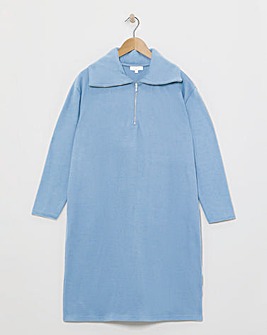 Roll Neck Zip Detail Cut and Sew Short Dress