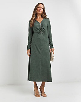 Zip Front Ruched Long Sleeve Dress