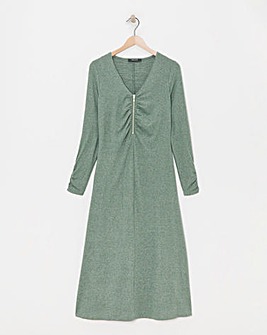 Zip Front Ruched Long Sleeve Dress