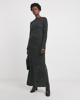 Rib Cut And Sew Slash Neck Dress