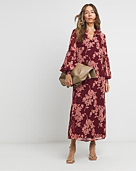 Frill Collar Printed Maxi Dress