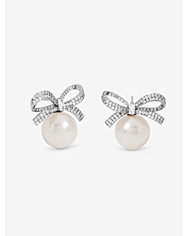 Jon Richard Rhodium Plated Crystal Bow and Pearl Earrings